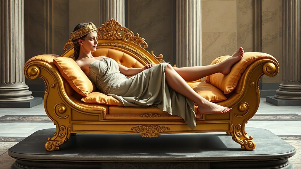 Roman Empress Lounging on a Golden Chaise Longue
