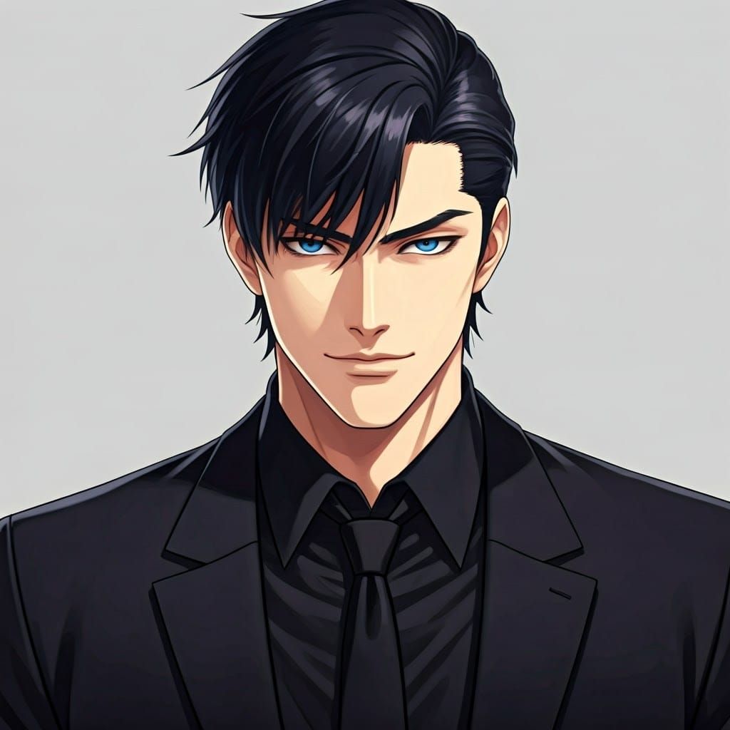 Handsome Anime Man in Black Suit Portrait