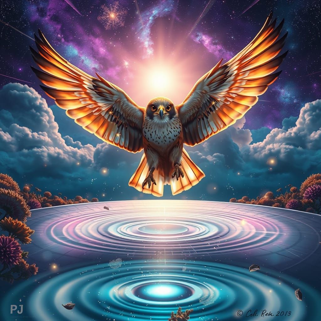 Hyper-Realistic Digital Art with Majestic Falcon and Cosmic ...