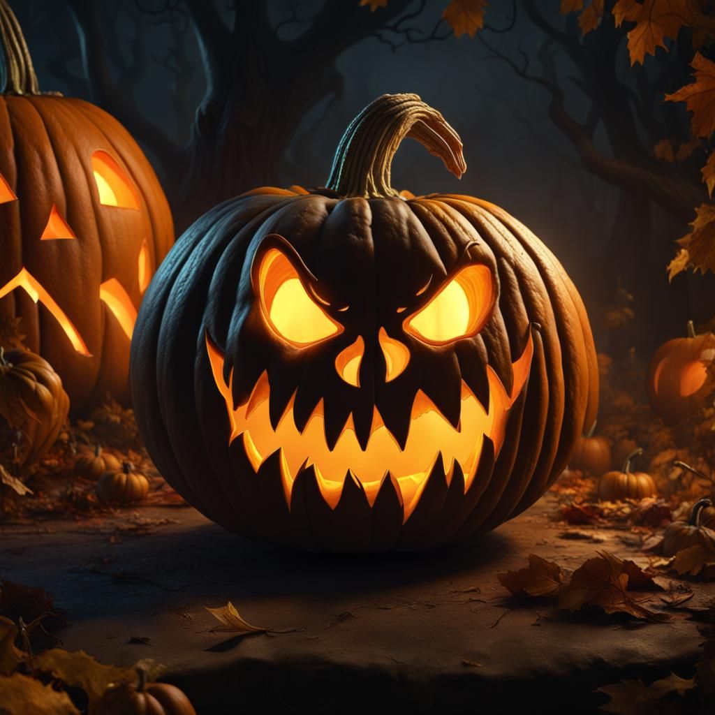 Spooky Glowing Pumpkin with Creepy Carved Features