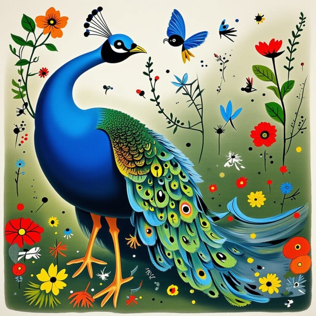 Whimsical Peacock in Storybook Watercolor Style