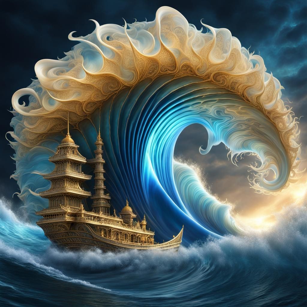 Atlantis Inside Clam Shell with Cosmic Wave