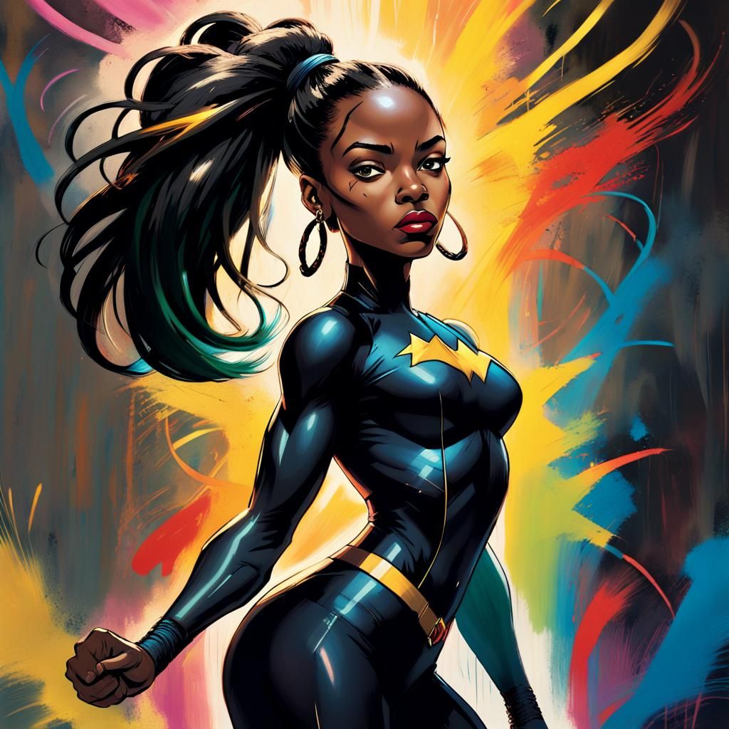 African American Superheroine in Basquiat-Inspired Comic Art