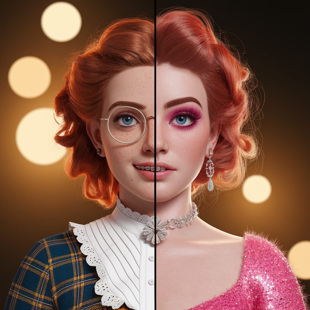 Split Portrait Concept Art: Awkward to Glamorous