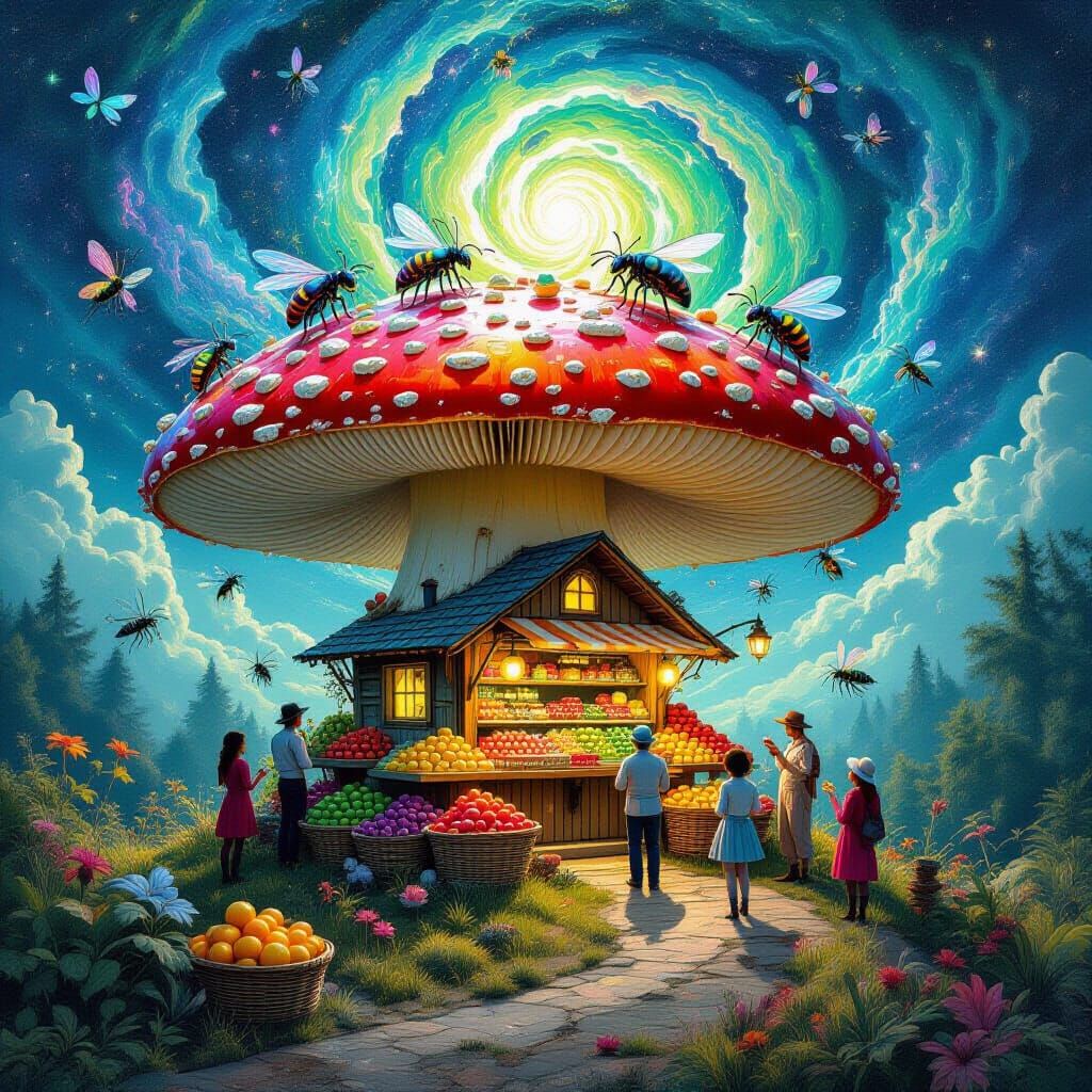 Miniature Farmstand on Mushroom in Alien Jungle