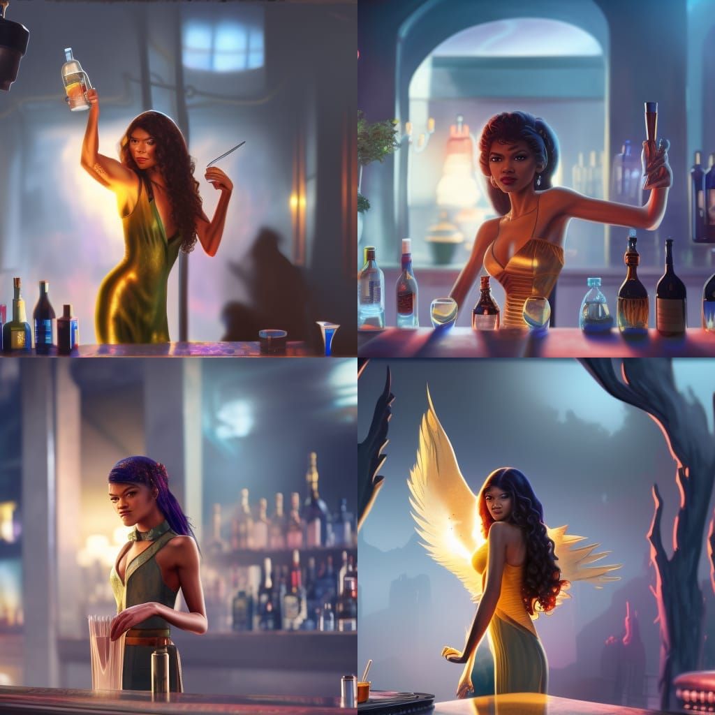 Zendaya as Bartender: Detailed Fantasy Concept Art