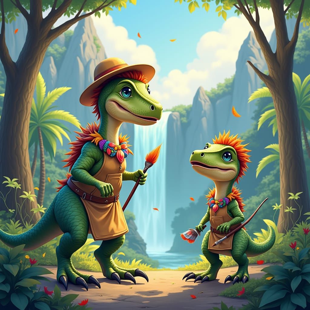 Gemstone Velociraptors in a Prehistoric Landscape