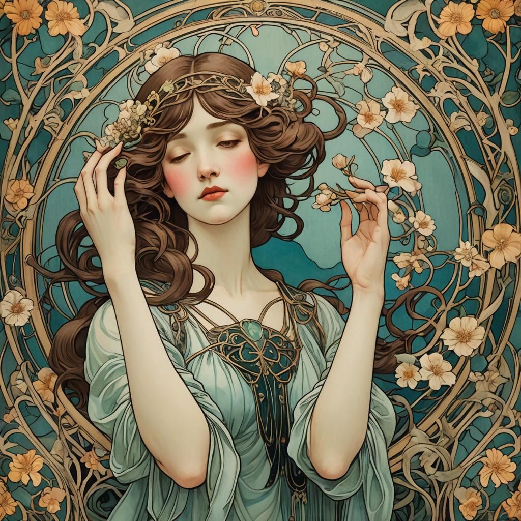Ethereal Breath in Art Nouveau Style