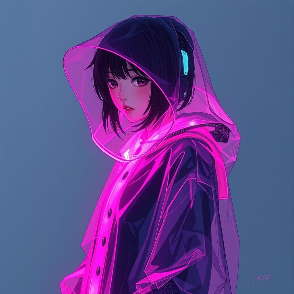 Moody Neon Laser Girl in Ink Art Style
