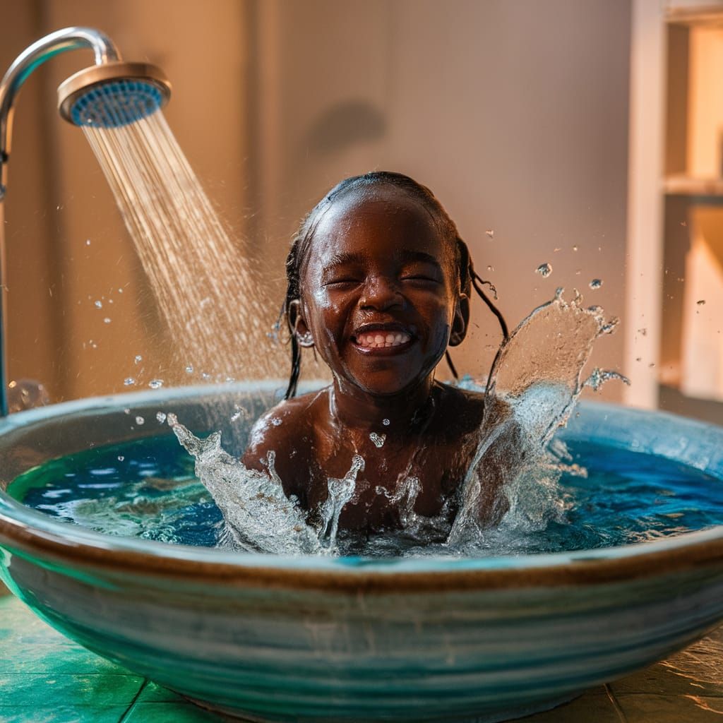 Child's Blissful Bath Time in Dreamy Colors