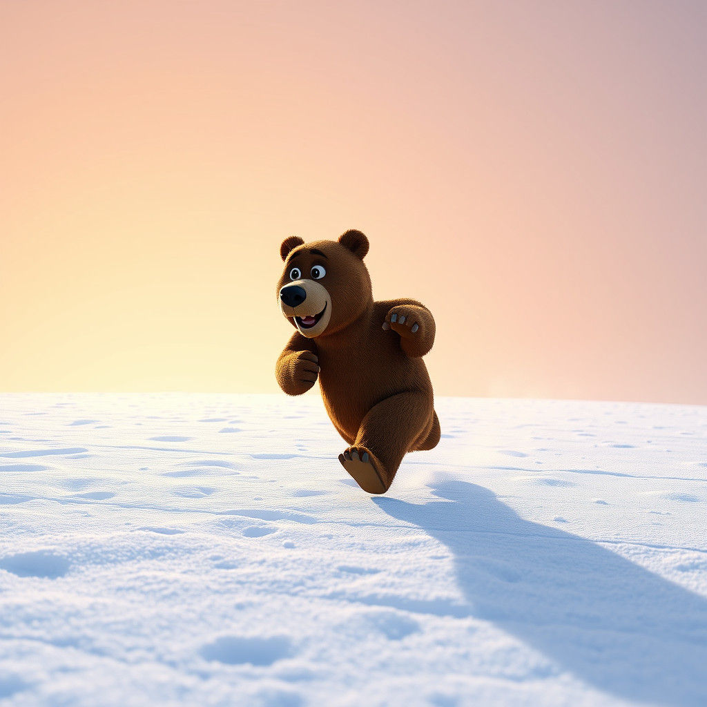 Yogi Bear Runs in Snowy Storm: Pixar Style
