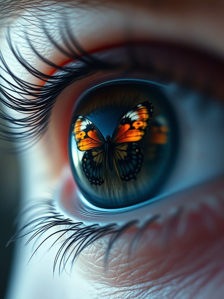 Cinematic Fantasy Portrait of a Human Eye with a Butterfly i...