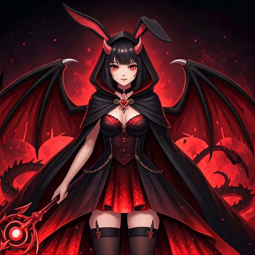 Anime Demon Girl Guardian with Dragon Scales