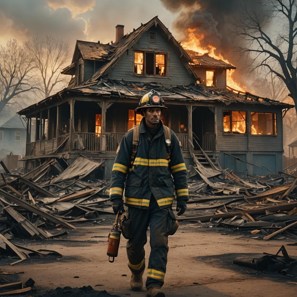 Heroic Firefighter Emerges from Flames in Cinematic Fantasy...