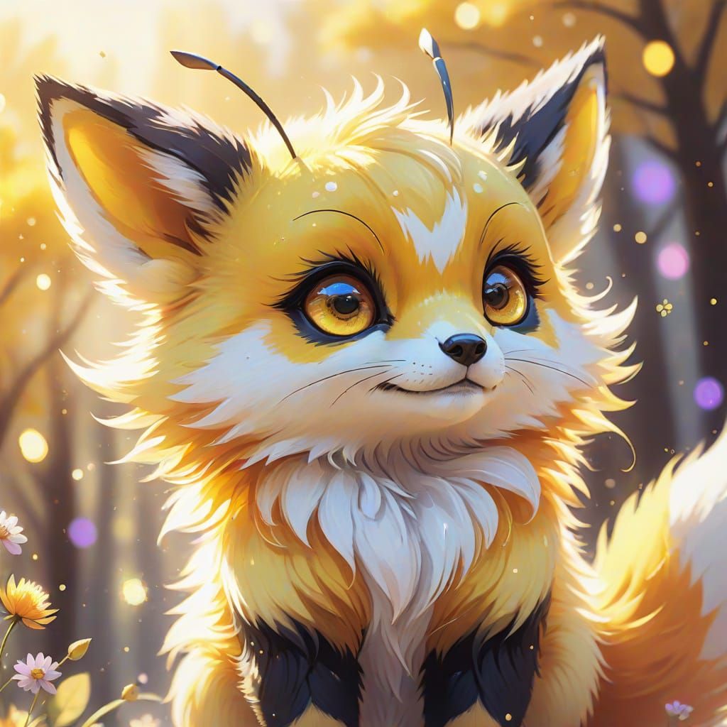 Cute Bumblebee Fox Hybrid in Kawaii Anime Style