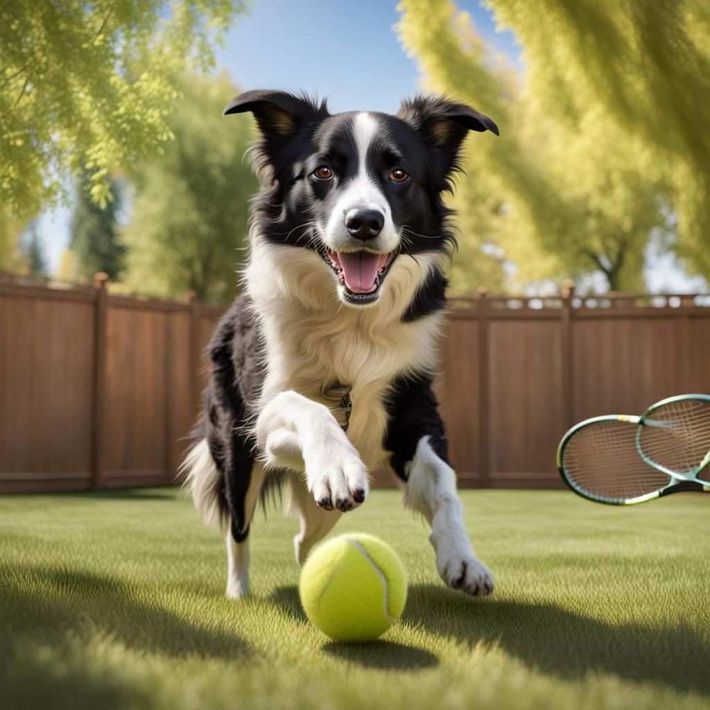 Border Collie Mix Plays Fetch in Backyard