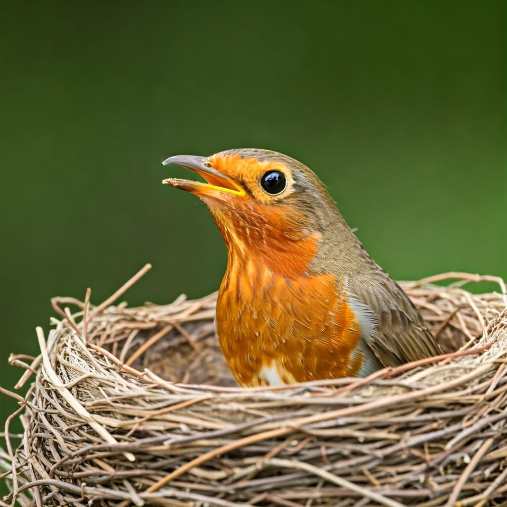 Proud Robin Guarding Nest Filled with Eggs