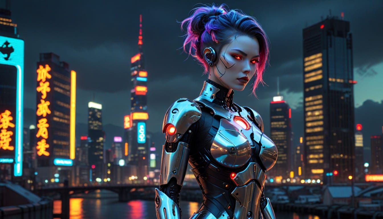 Cyberpunk Gynoid Pinup in Hyper-Realistic Digital Art