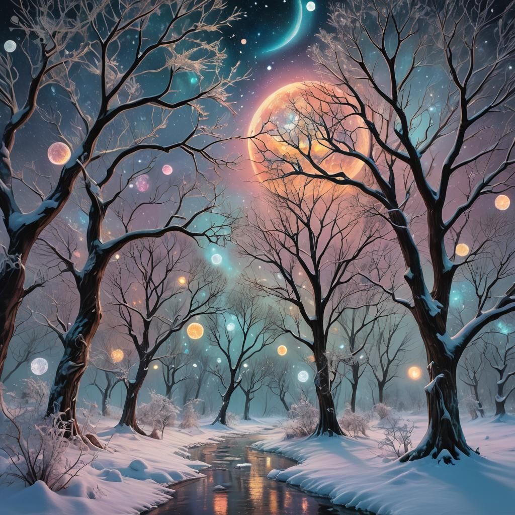 Cosmic Winter Fantasy Art with Astral Patterns