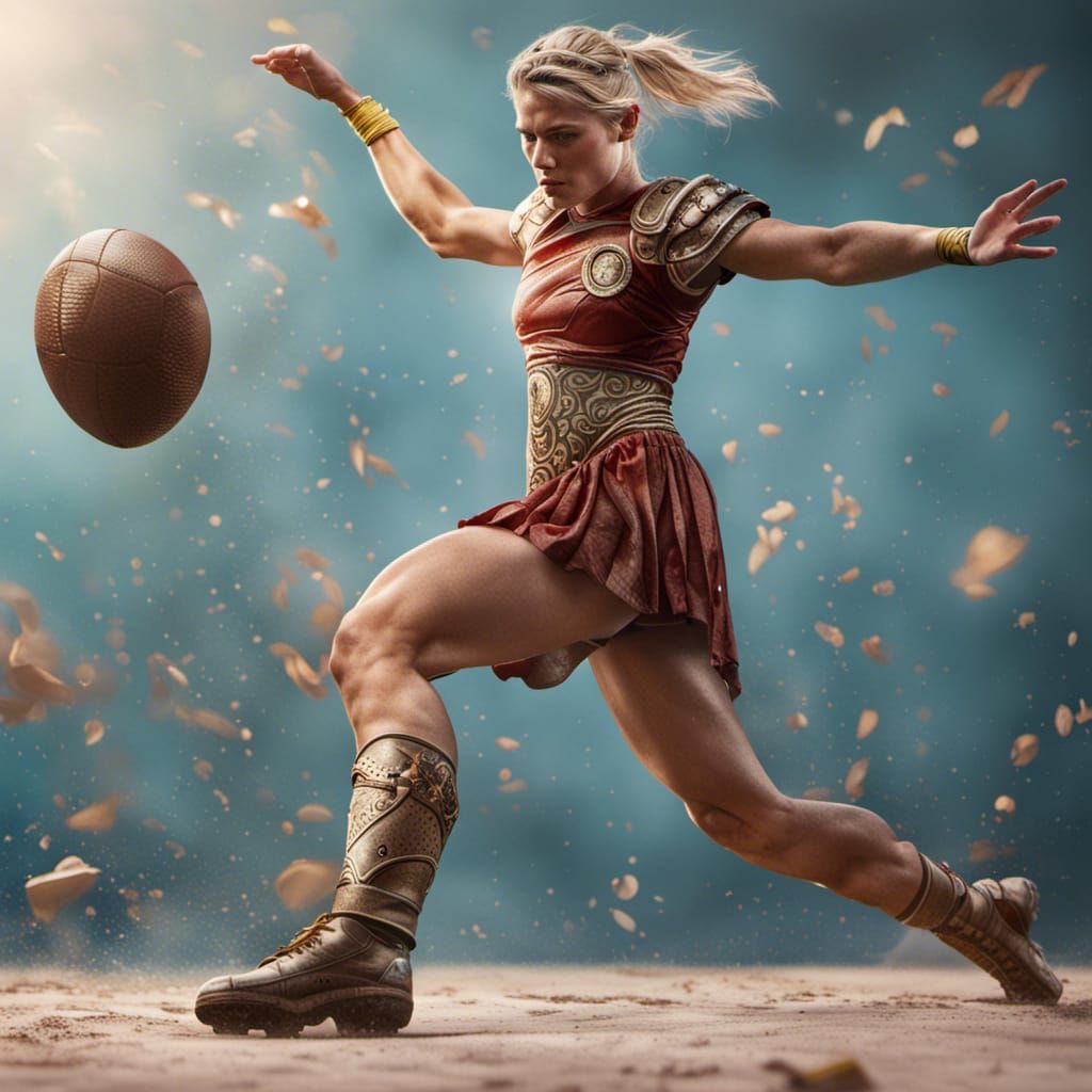 Marble Roman Warrior Kicking a Football