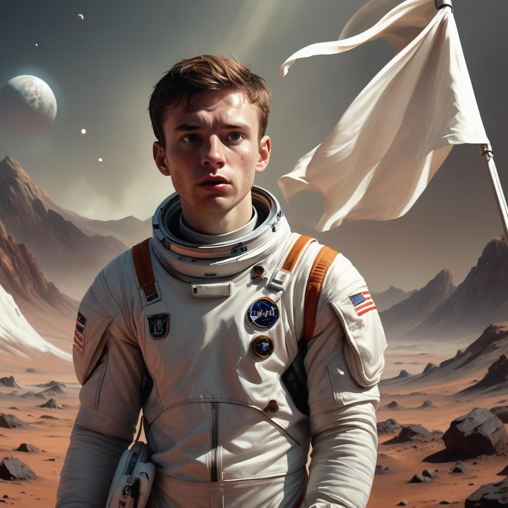 Astronaut's Surrender on Alien Planet: Digital Portrait