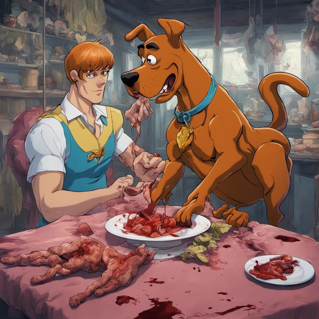 Menacing Anime Scooby Doo in Bloody Surreal Fantasy