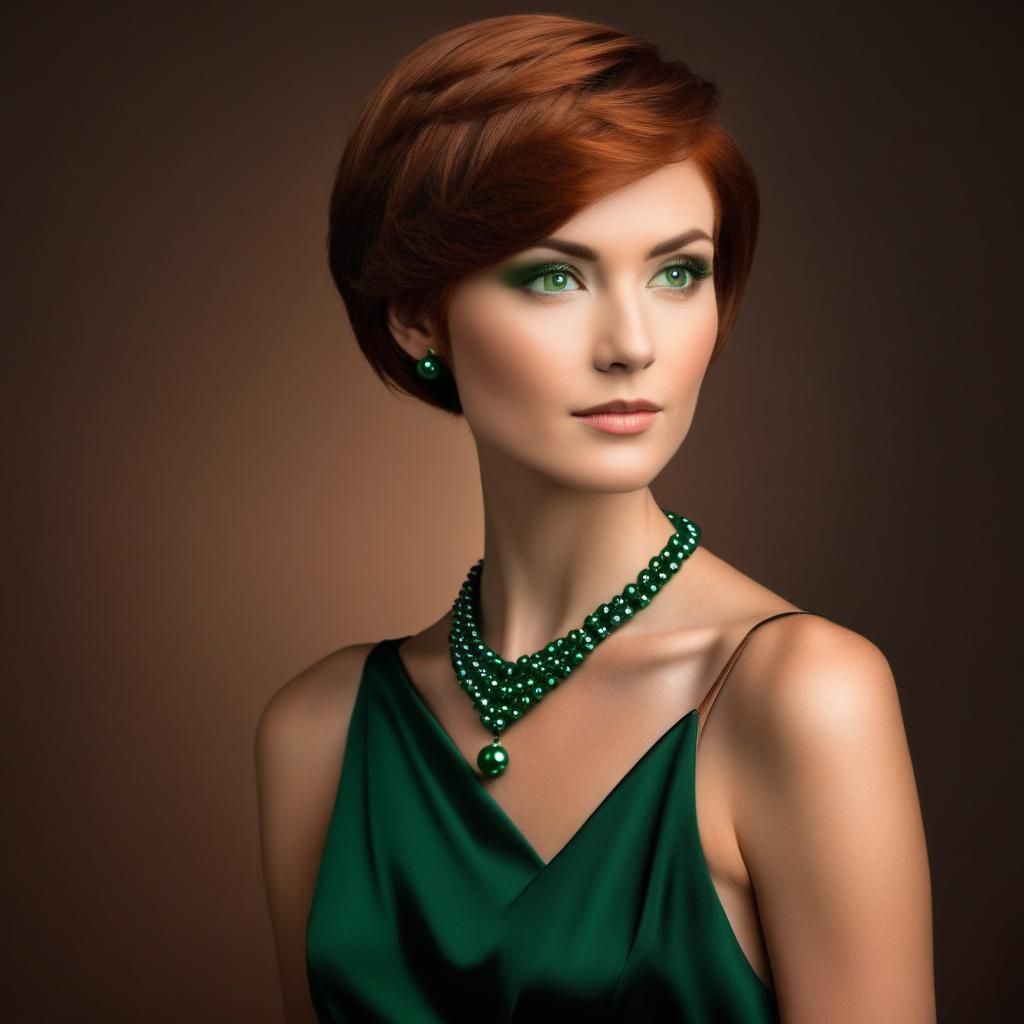 Portrait of Woman in Green Dress, Airbrushed Style