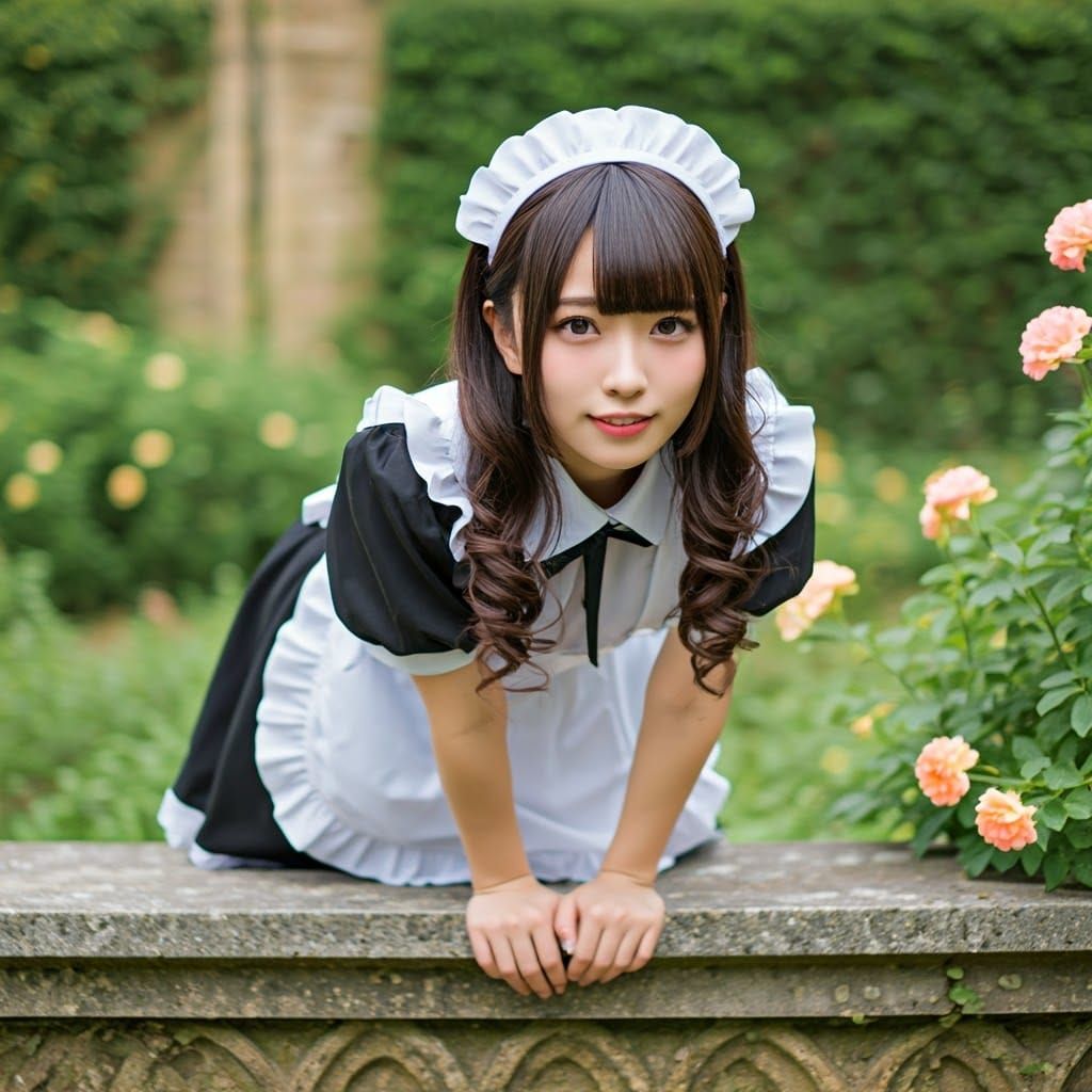 Japanese Maid in Medieval European Garden
