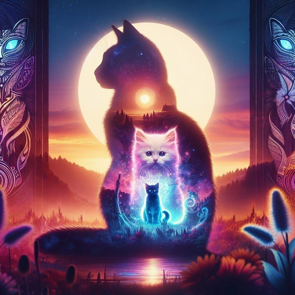 Glowing Cat Patronus Leaping in Digital Art