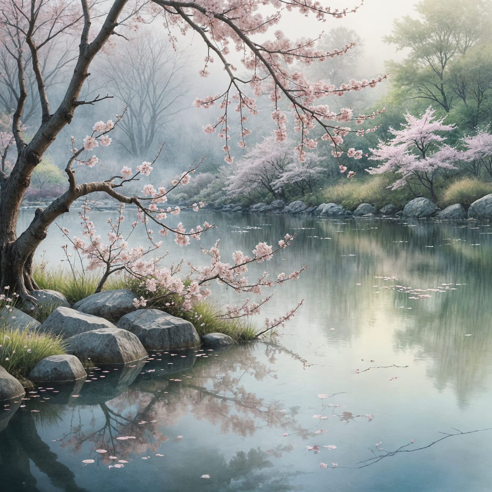 Ethereal Cherry Blossoms in Watercolor Style