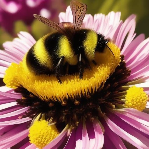 Steampunk Bumblebee on Flower in Storybook Style