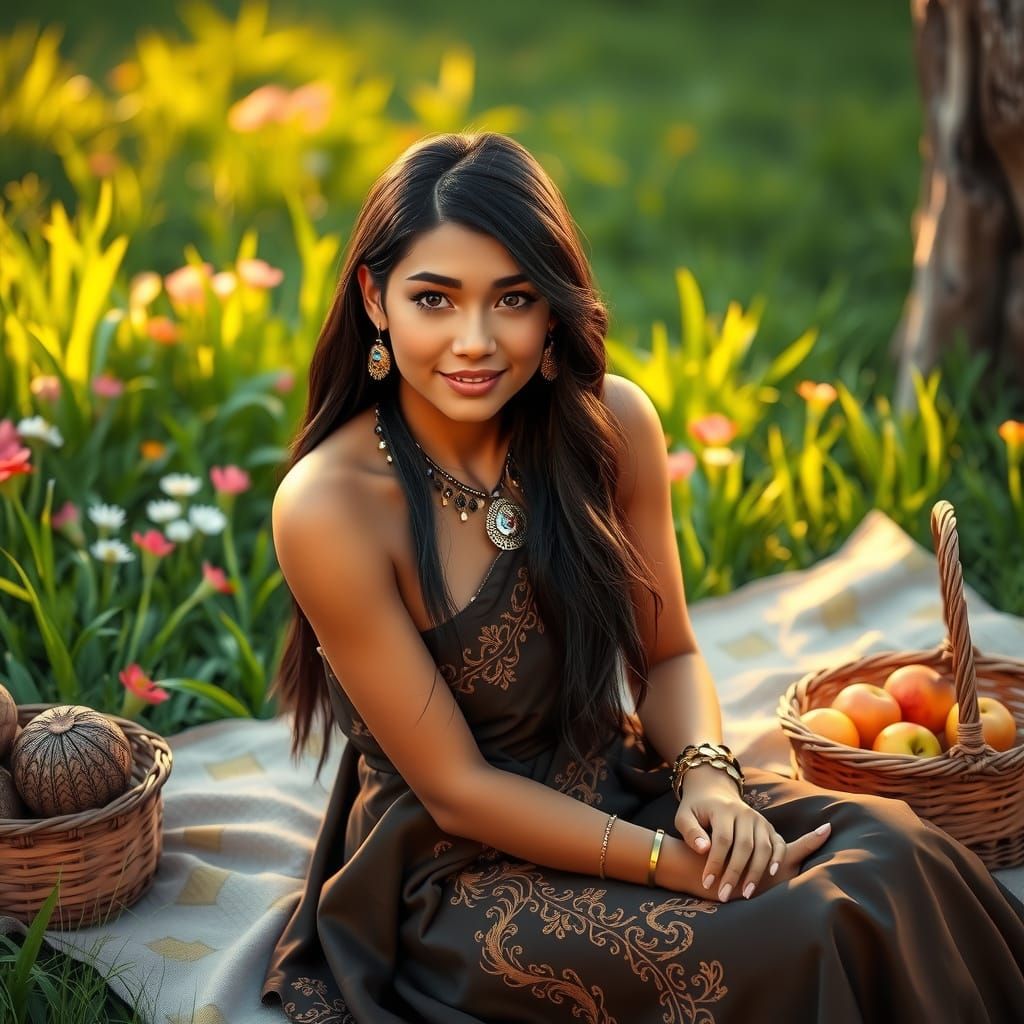 Surreal Spring Goddess in Elegant Alphonse Mucha Style