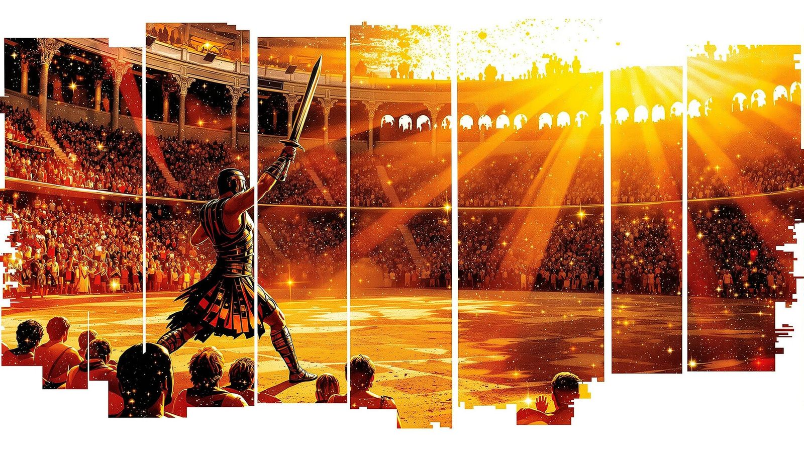 Roman Gladiator Collage in Noir Lyrical Abstraction Style