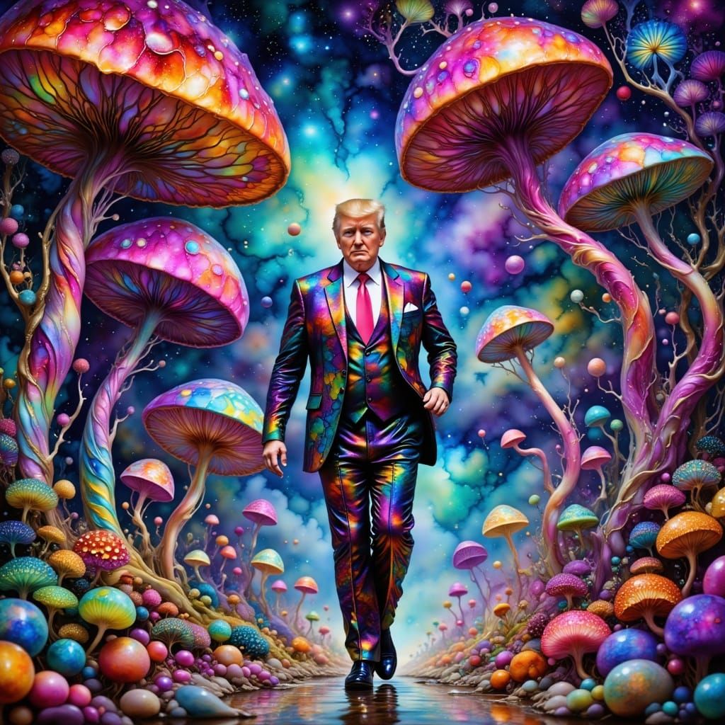 King Walking Through a Magical Mushroom Forest