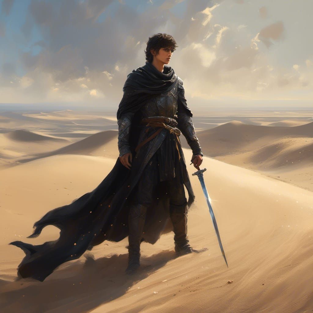 Medieval Warrior in Desert Landscape