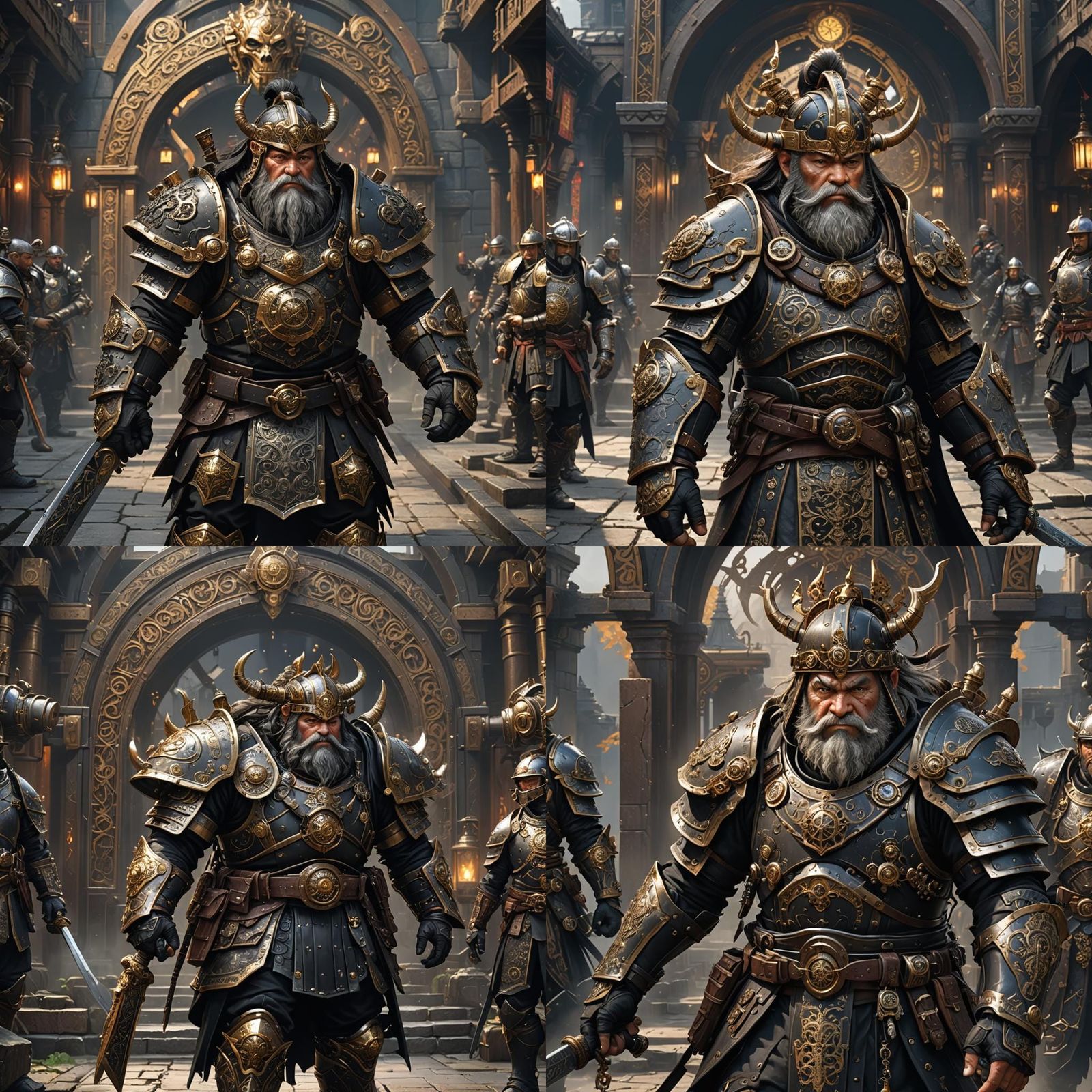 Steampunk Dwarf Samurai Fusion in High Fantasy Style