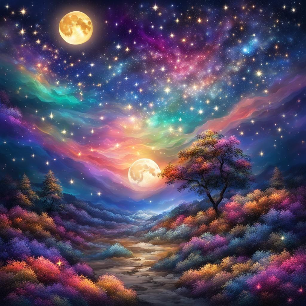 Sparkling Colorful Moonlit Sky
