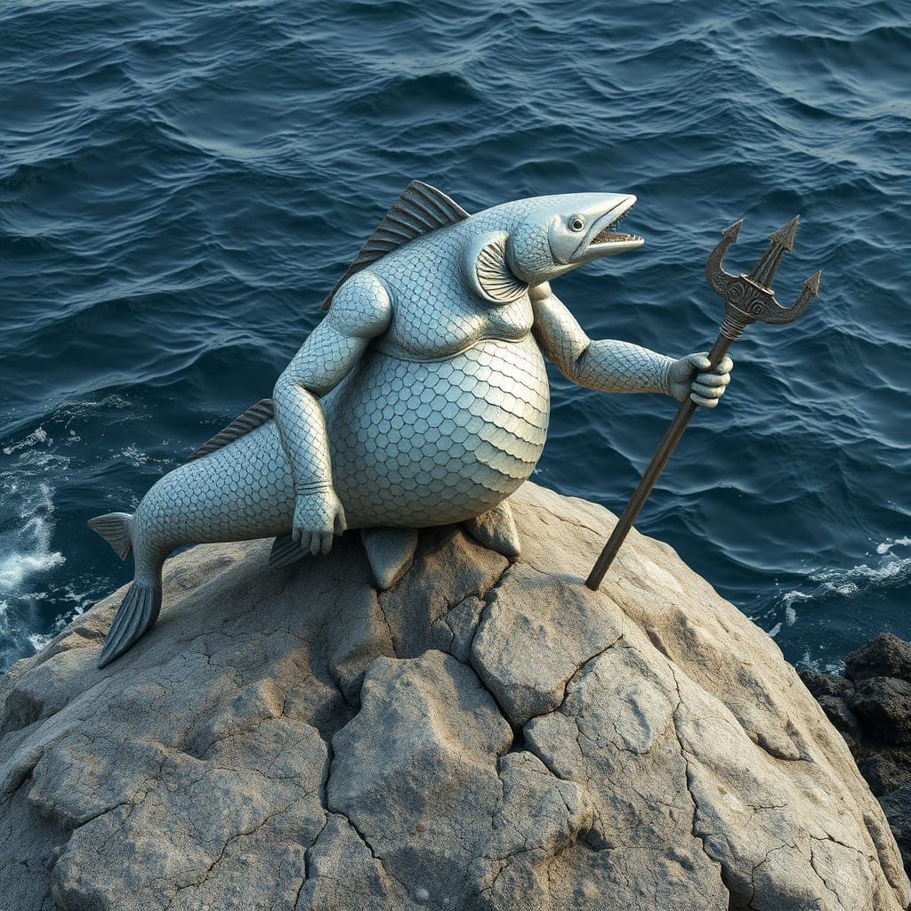 Fish-Human Hybrid Surrendering by the Sea