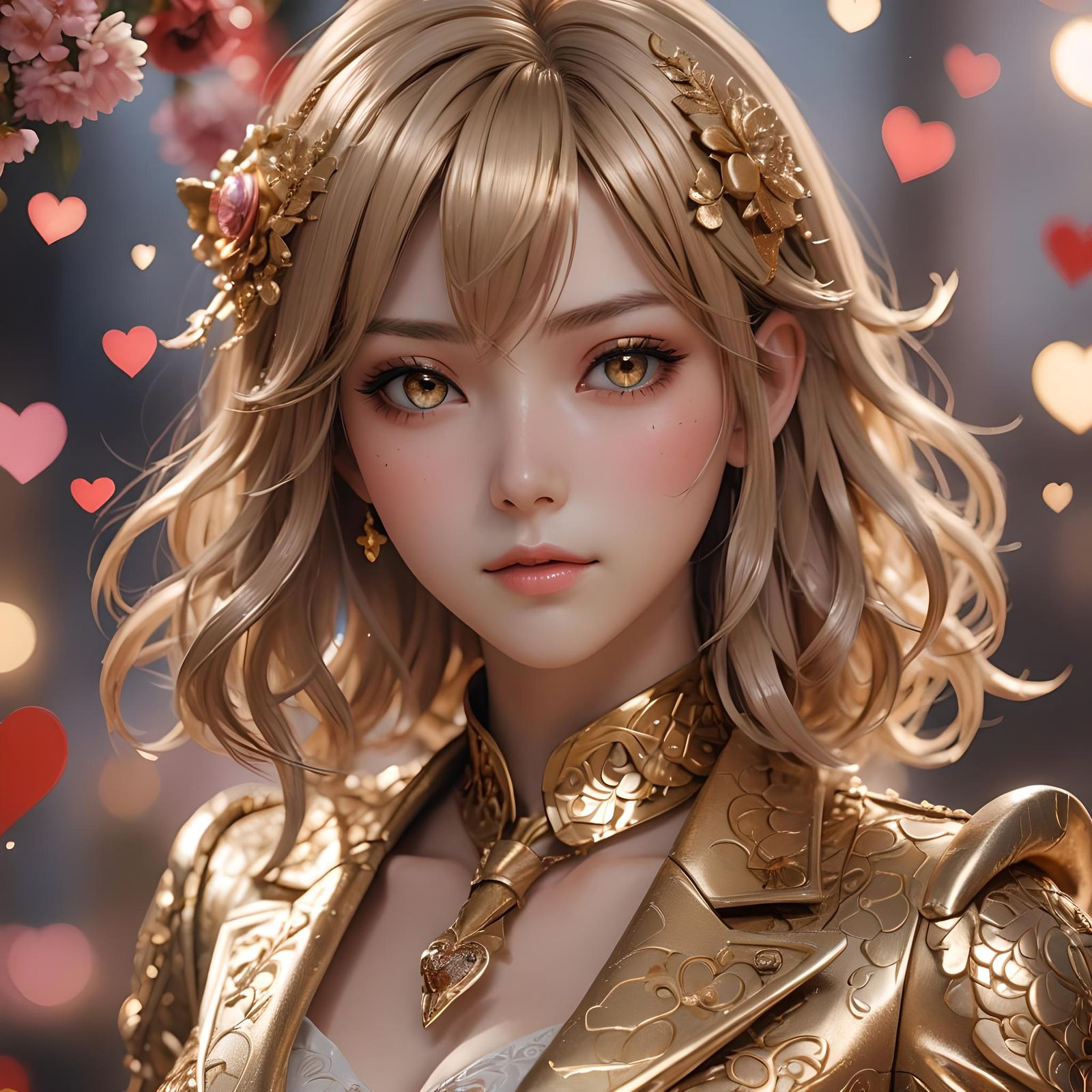Anime Woman in Golden Suit: 3D Art