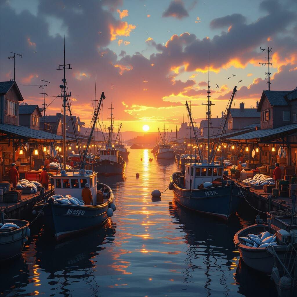 Sunrise Harbor Scene as Digital Matte Painting