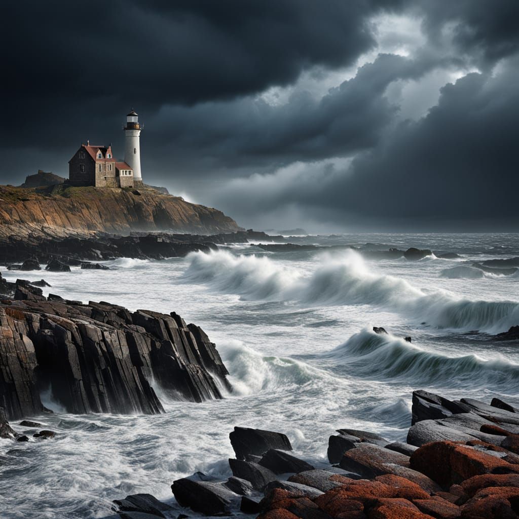 Stormy Seascape with Fishing Boat in Gothic Style