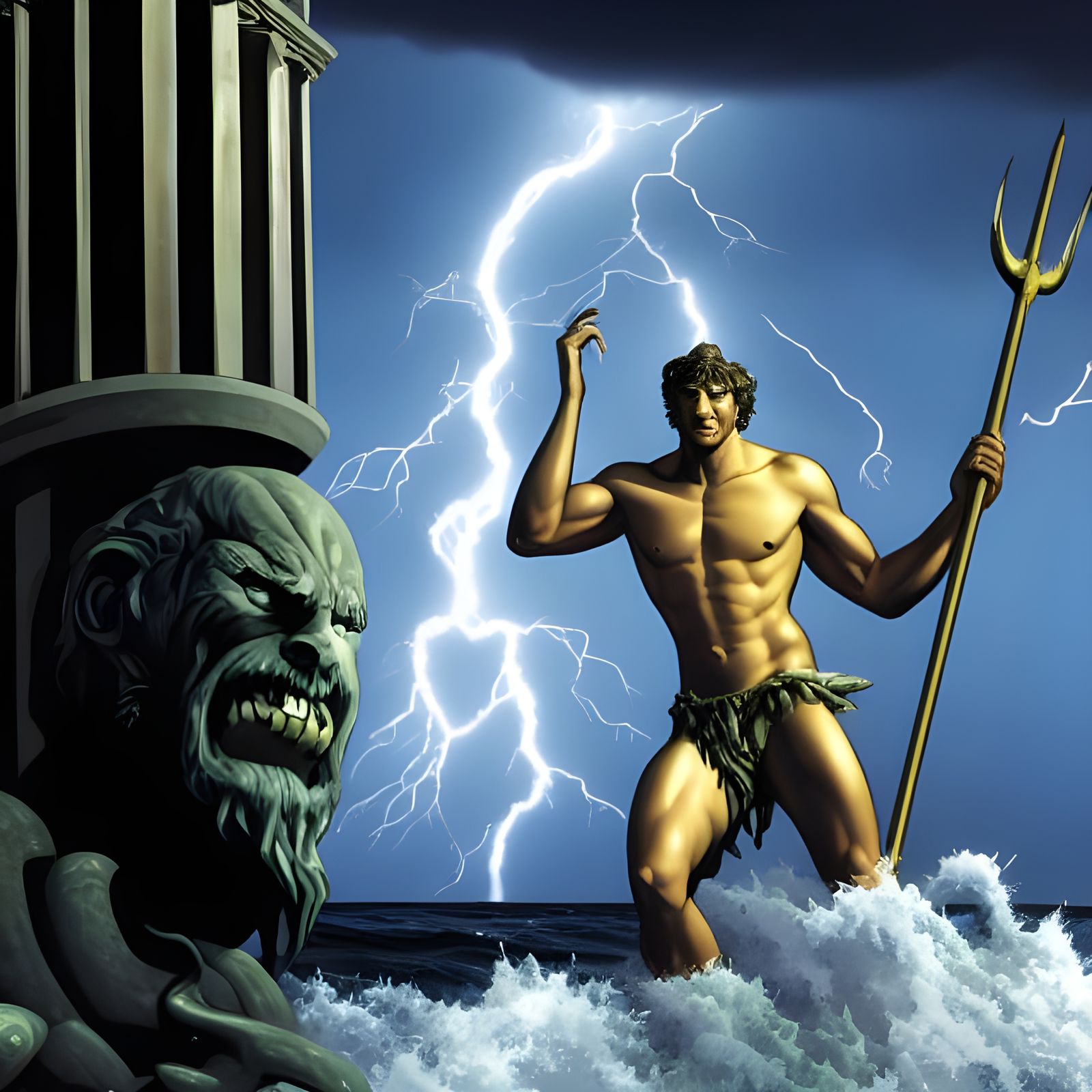 Poseidon Struck by Lightning: Comic Book Art