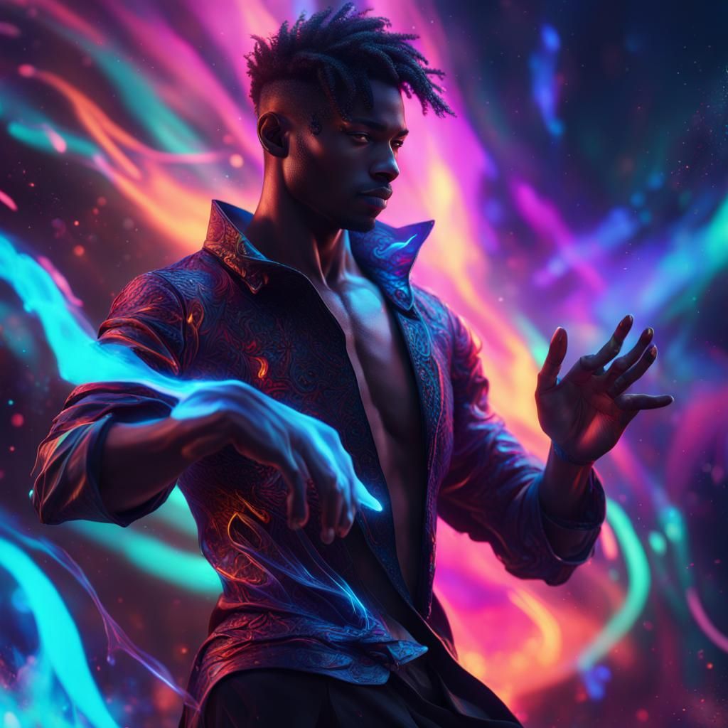 Neon Fantasy: Male Dancer in Digital Art Style