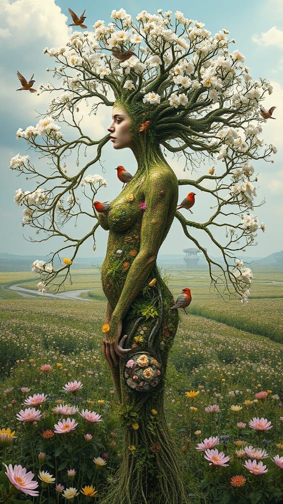 Ethereal Goddess of Nature Blooms in Surreal Springtime Land...