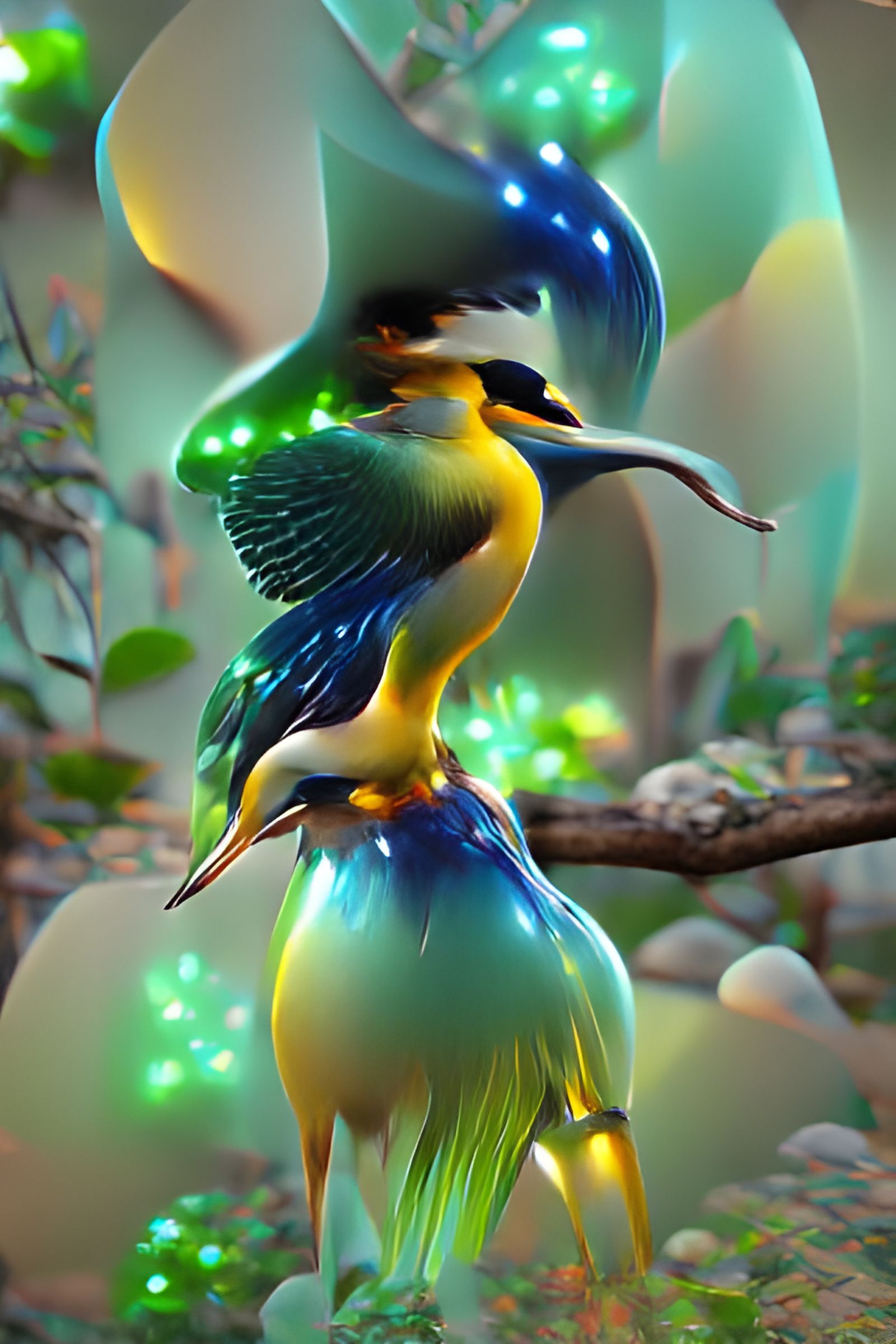 Magical Kingfisher with Glowing Crystals in HD