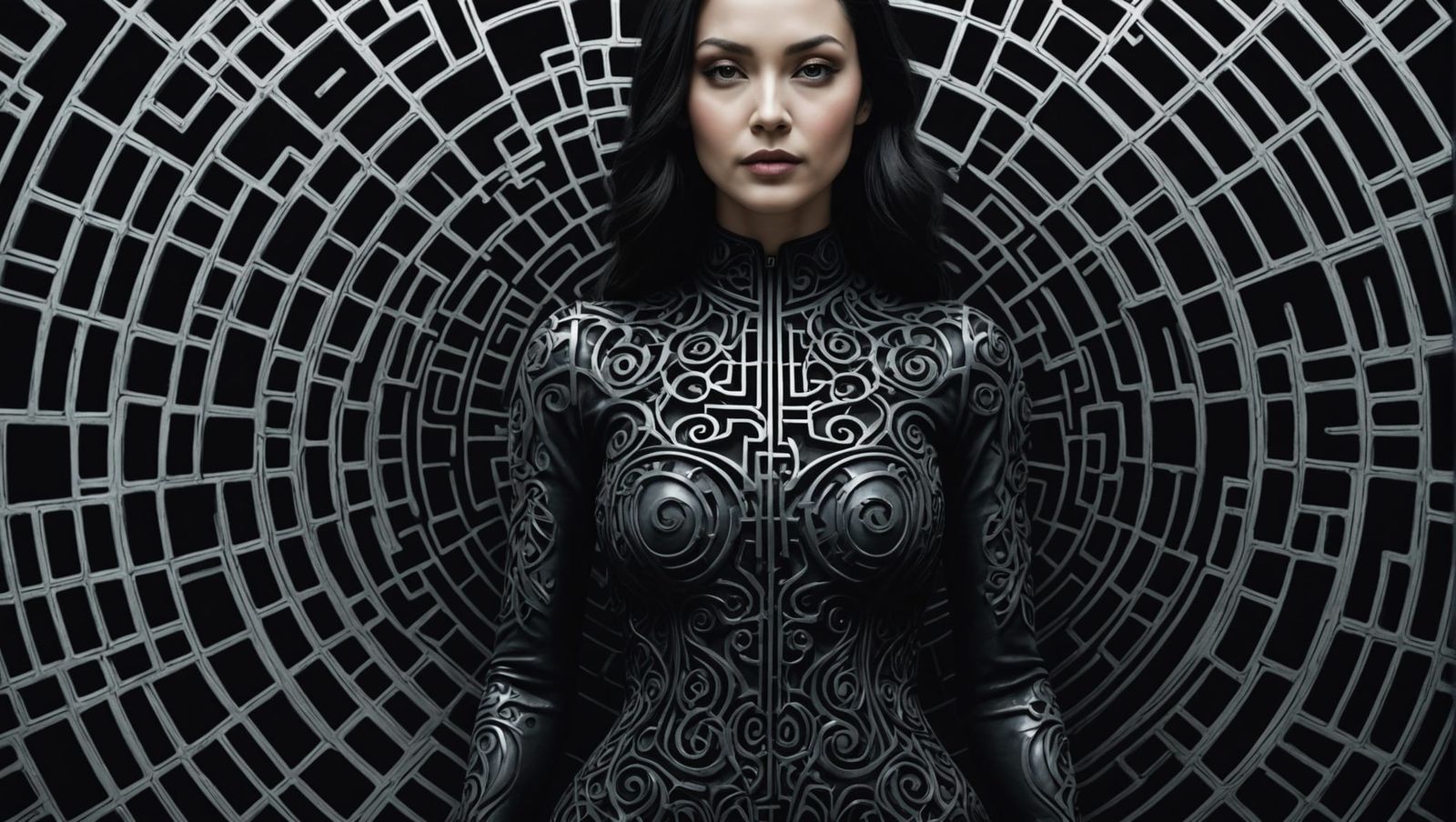 Fractal Maze Portrait of Mother in Black Liquid