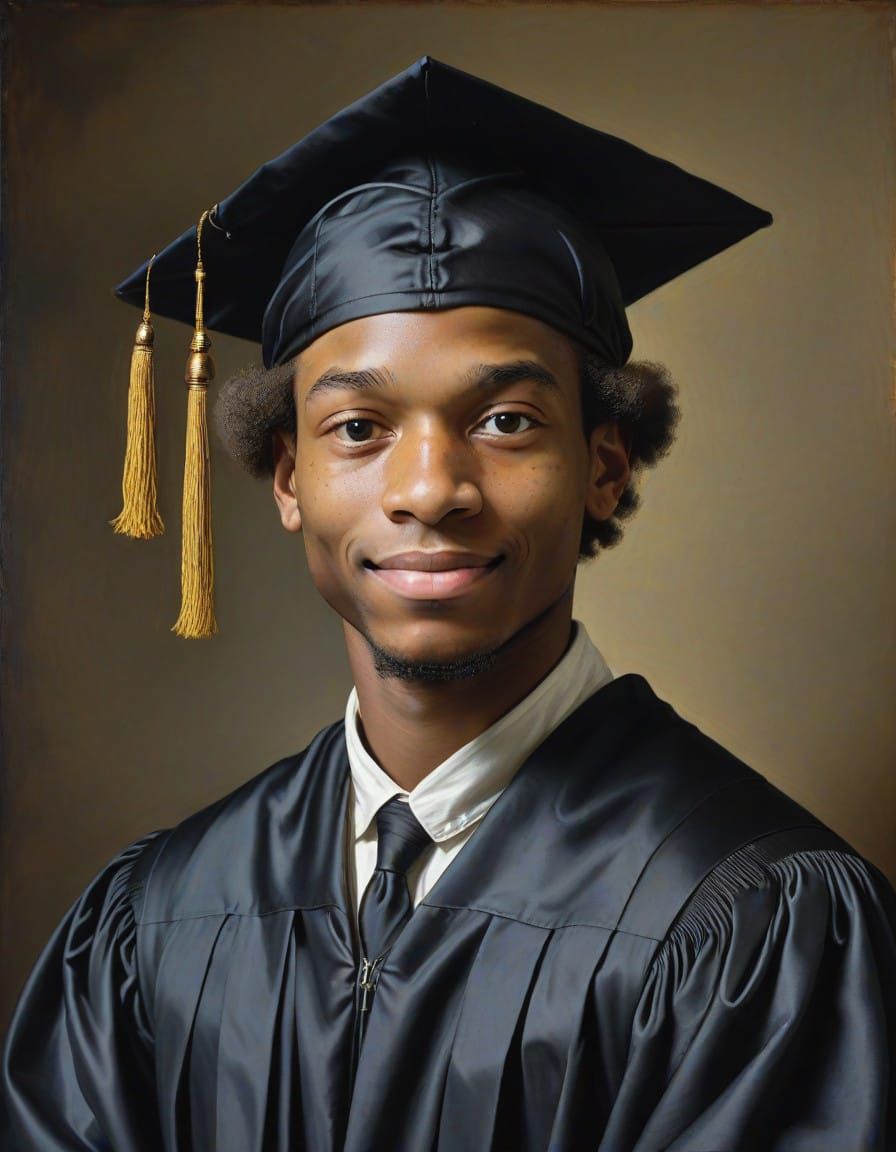 Young Man Radiates Pride in Classic Black Graduation Attire
