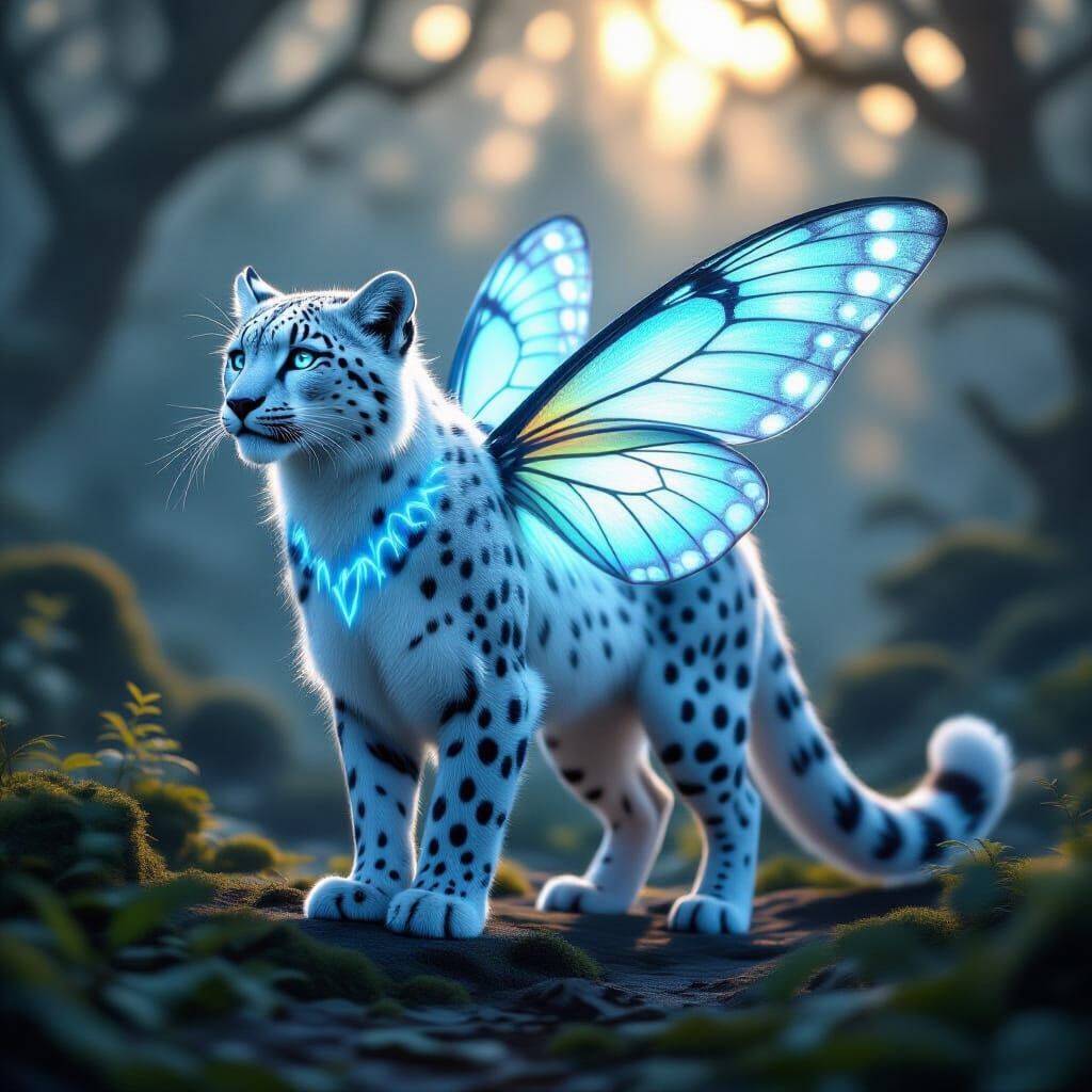 Lumina-Gryph: Bioluminescent Snow Leopard Moth Hybrid in Anc...