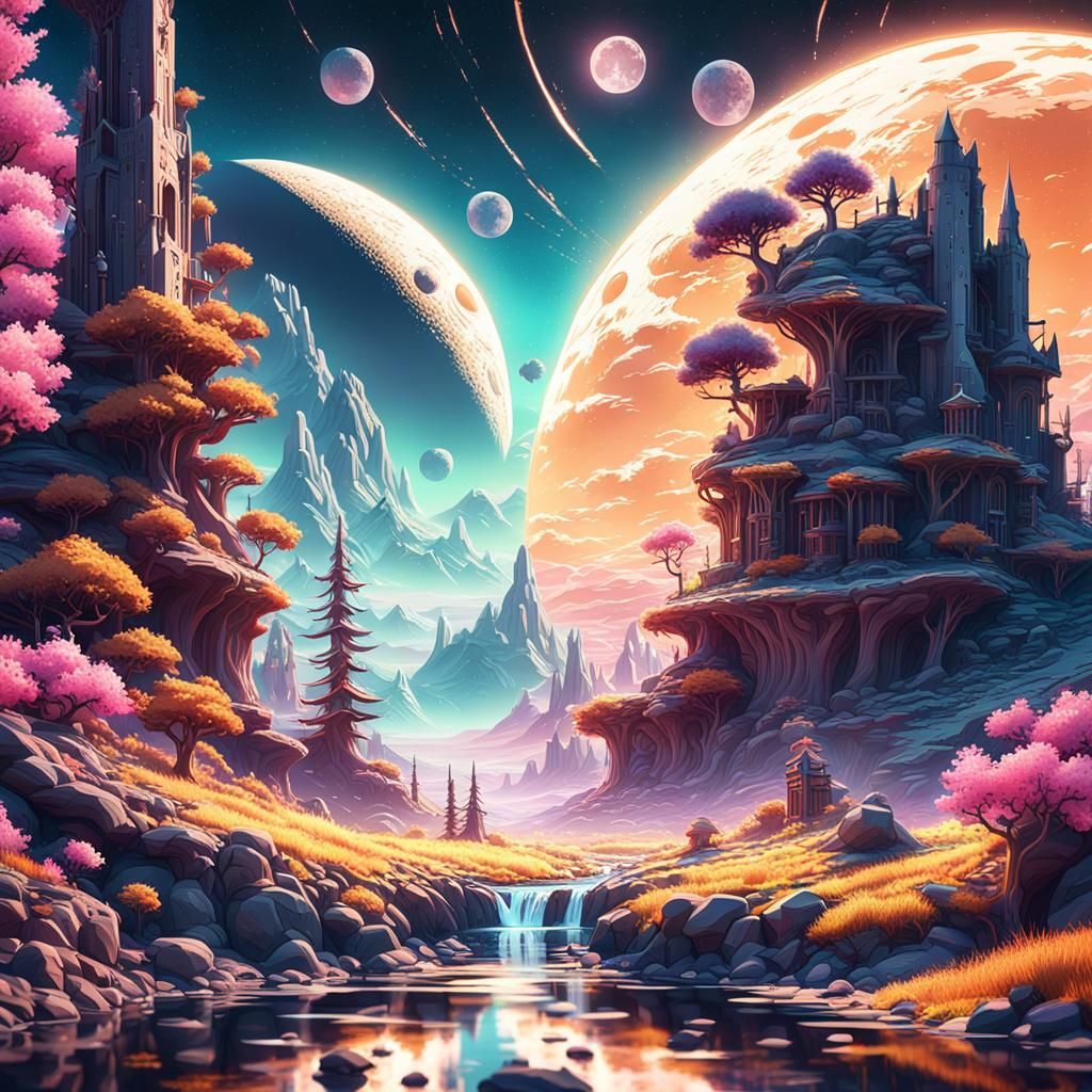 Surreal Sun and Moon Fantasy Landscape in 8K