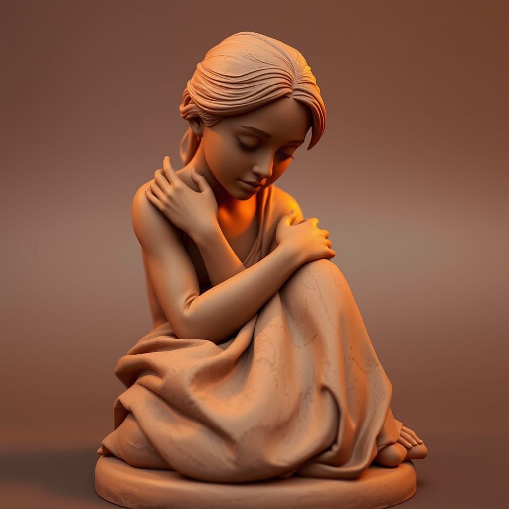 Serenity in Earthy Clay: Contemplative Female Figure